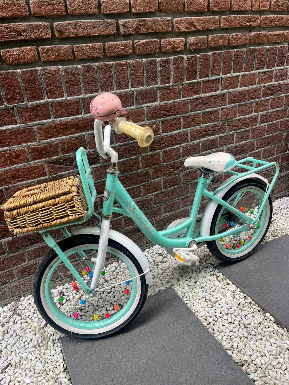 Kinderfiets mintgroen met wit 5/6 jaar, Ophalen, Gebruikt, Minder dan 16 inch