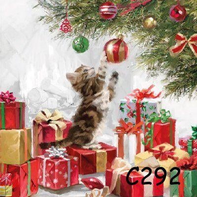 Servetten decoupage/bullet journal * katten kerst C292 C293, Verzenden, Nieuw