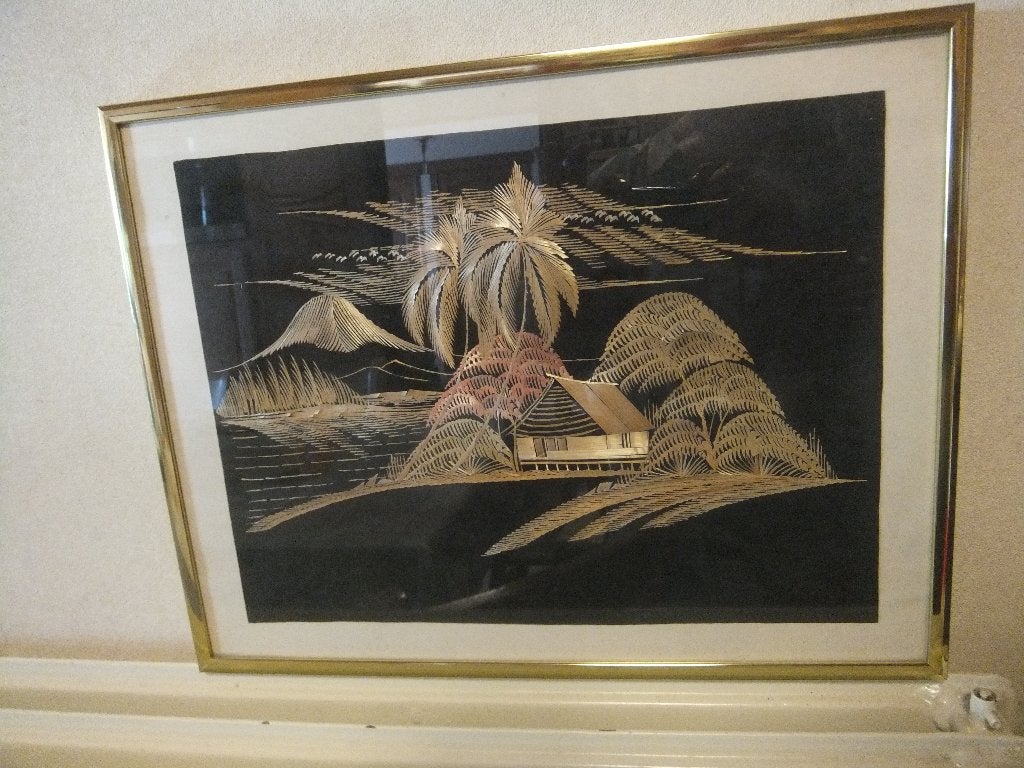 wanddecoratie, stro inleg kunst, India, Ophalen of Verzenden, Schilderij, Natuurlijk materiaal