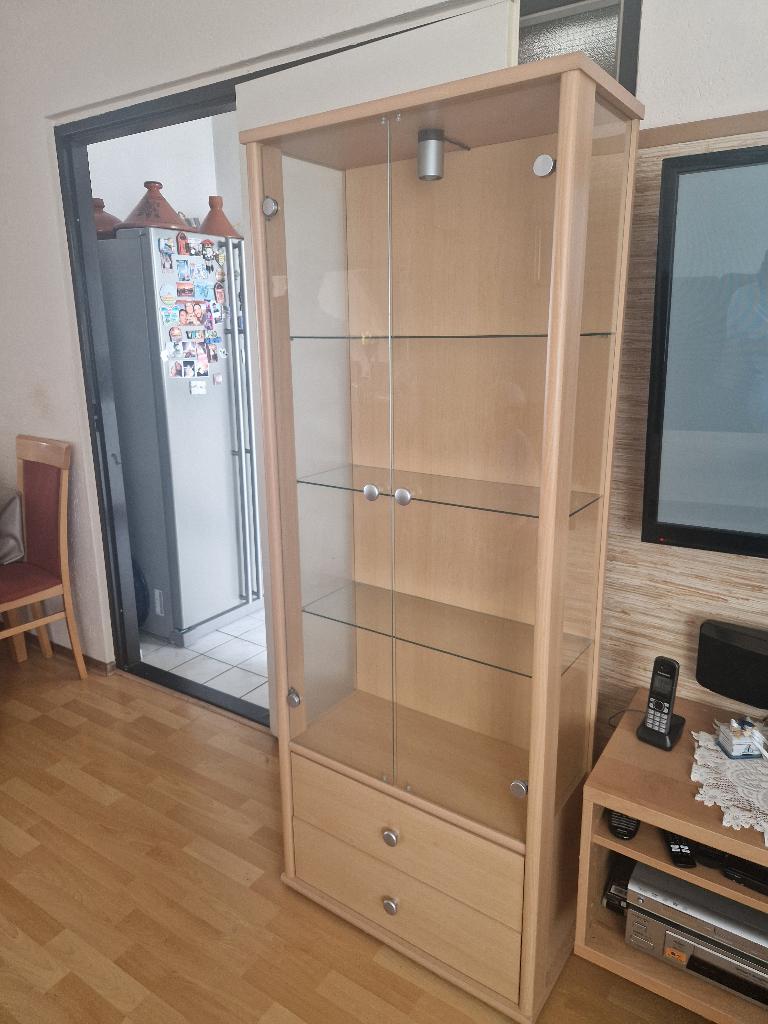 Vitrine kast ophalen, Ophalen, 50 tot 100 cm, Zo goed als nieuw, Met lade(s)