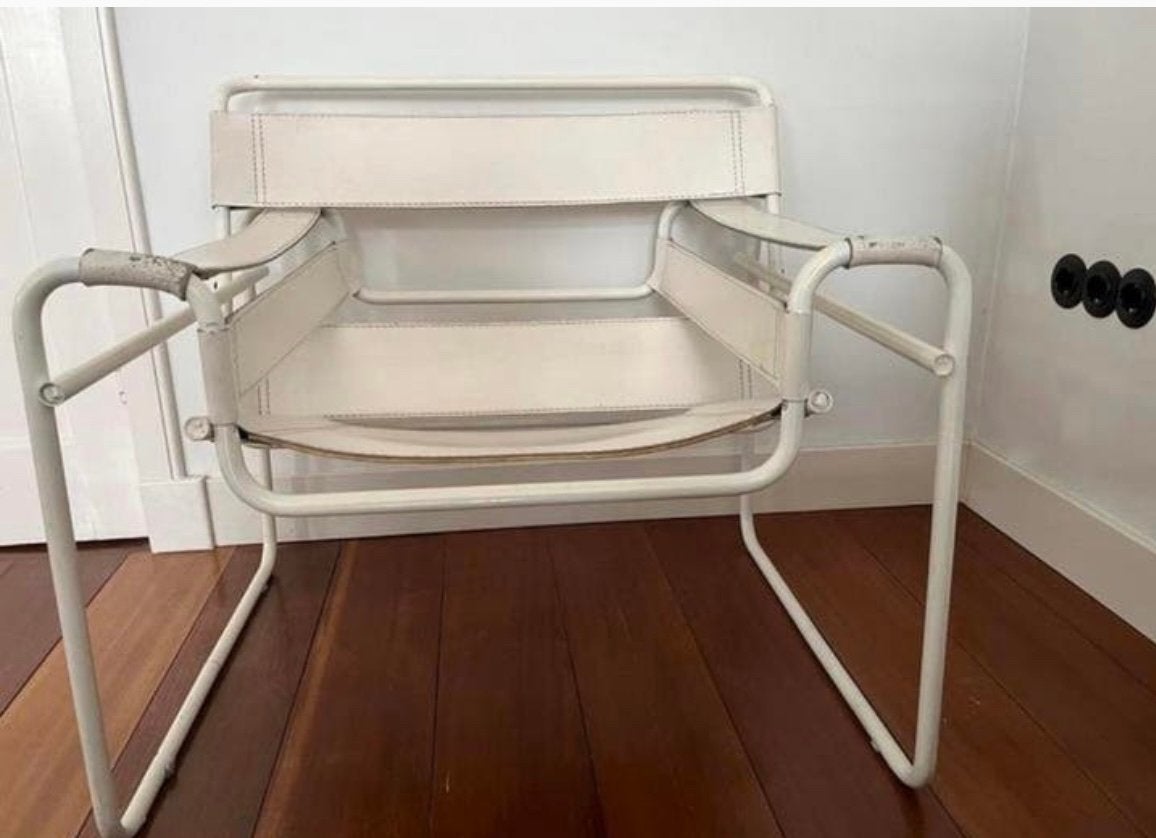 Marcel Breuer Wassily chair buisframe stoel fauteuil wit, Ophalen, Gebruikt, Minder dan 75 cm, Design