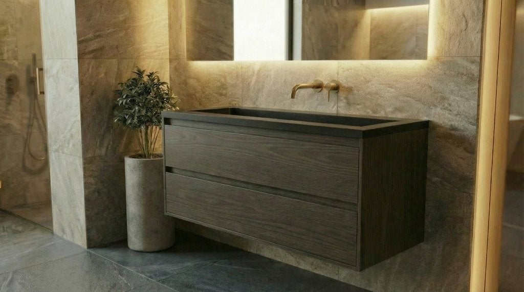 Exclusieve badmeubelset 120 cm massief eiken met graniet, Ophalen, 100 tot 150 cm, Nieuw, Minder dan 100 cm