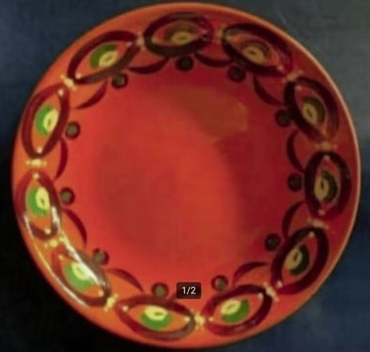 Oranje vintage bord, schaal, sierbord; 20 cm doorsnee, Keramiek, Ophalen of Verzenden, Overige stijlen, Schaal of Schalen