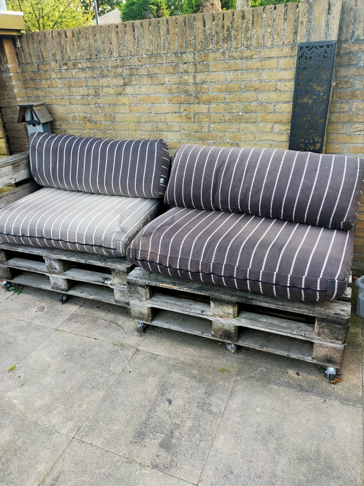 Palletbank met kussens - Ideaal voor buiten!, Gebruikt, 150 tot 200 cm, Tweepersoons, 75 tot 100 cm