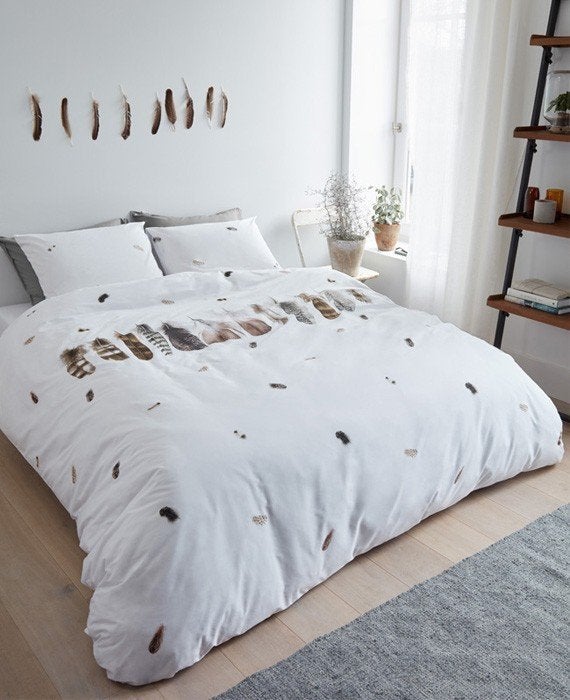 dekbedovertrek Wild Feathers van Marjolein Bastin SALE, Eenpersoons, Wit, Dekbedovertrek, Katoen