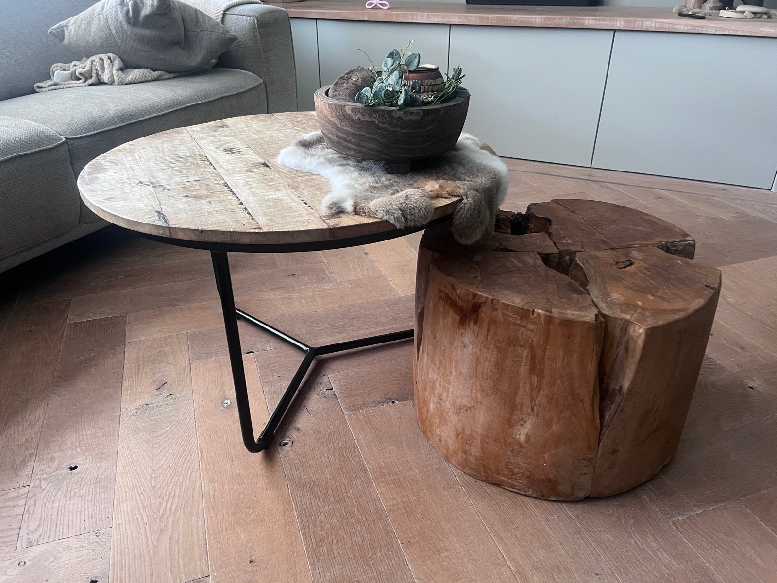 Salontafel set van hout en metaal, Huis en Inrichting, Ophalen, Gebruikt, Rond, 50 tot 100 cm