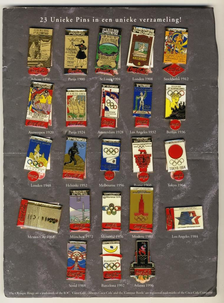 Nederlandse Coca-Cola pin set Olympische Spelen 1996. kaart, Ophalen of Verzenden, Zo goed als nieuw, Merk, Speldje of Pin