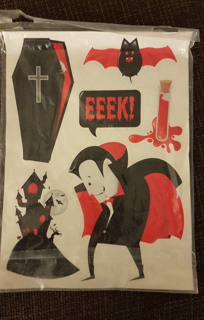 HALLOWEEN raamsticker decoratie VAMPIER enz., 1 vel., Ophalen of Verzenden, Nieuw, Versiering, Halloween of Griezel