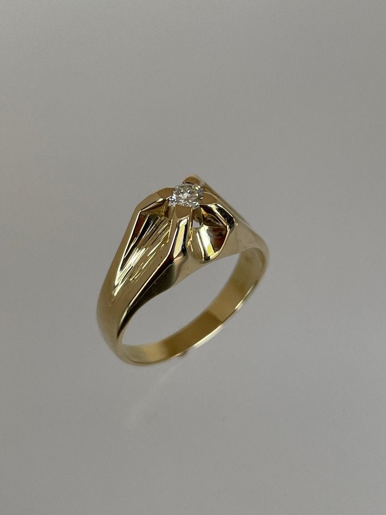 gouden heren ring met briljant 0.17 crt., 20 of groter, Ophalen of Verzenden, Zo goed als nieuw, Dame of Heer