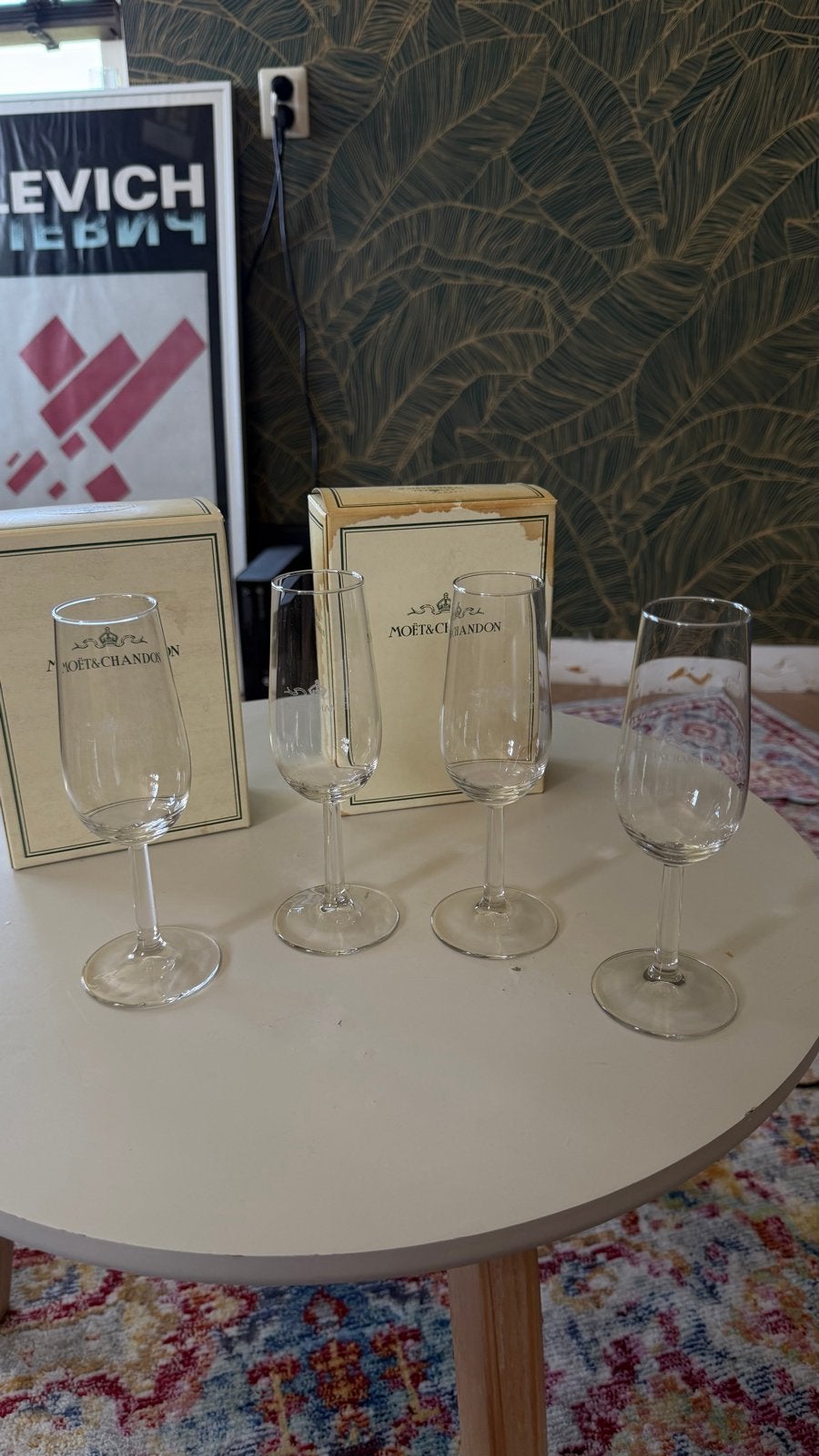4 Vintage Moët & Chandon Champagneglazen met Originele Dozen, Ophalen of Verzenden