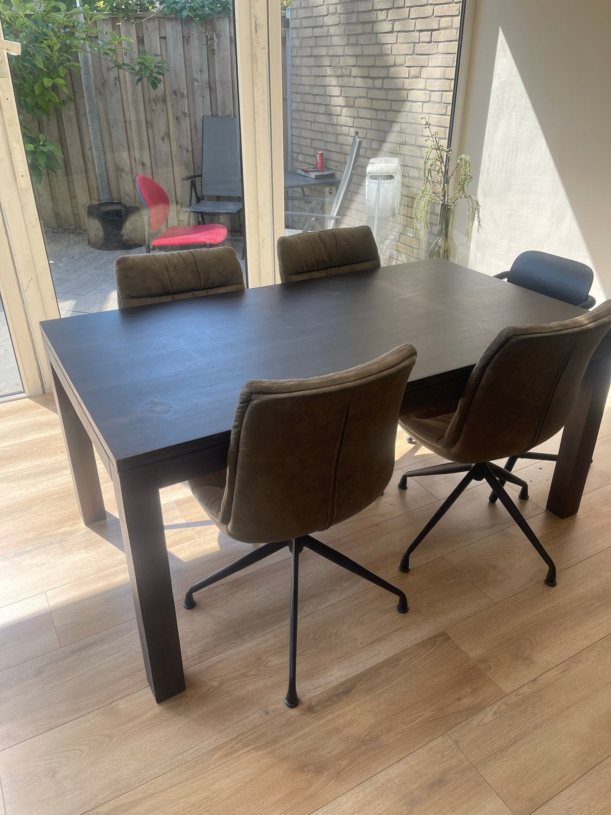 Teak eettafel met uitschuifbare lade - 160x90x75 cm, Huis en Inrichting, Tafels | Eettafels, Ophalen, Gebruikt, Teakhout, 50 tot 100 cm