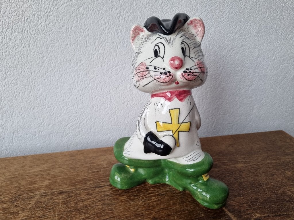 Prachtige Zeldzame Vintage Spaarpot Poes Kat Made in Italy, Verzamelen, Verzenden, Gebruikt, Steen, Aardewerk of Keramiek, Dier