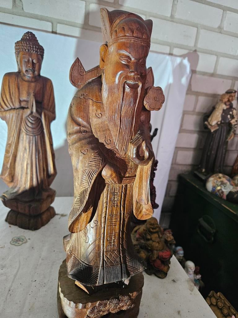 Houten beeld van wijze man met baard, Antiek en Kunst, Kunst | Beelden en Houtsnijwerken, Ophalen of Verzenden, 20 - 50 cm, Beeld
