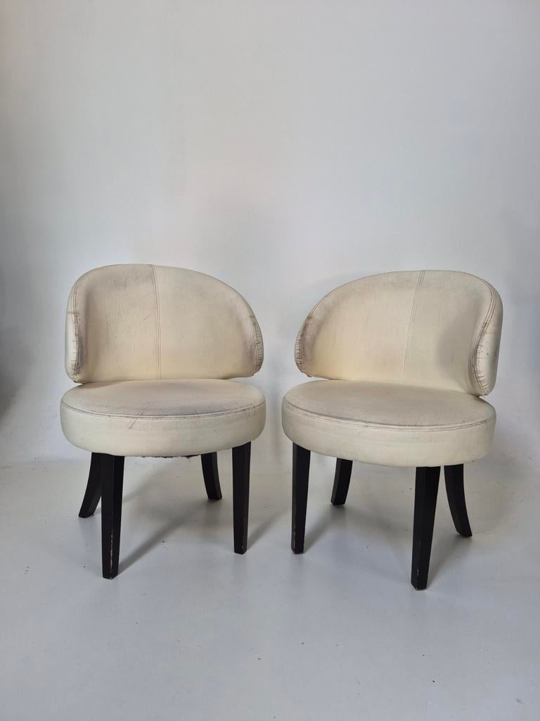 Set van 2 witte leren kuipstoeltjes, Huis en Inrichting, Ophalen, Gebruikt, Twee, Wit