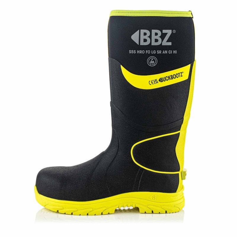 BuckBootz BBZ8000 S5 Waterdichte Werklaarzen Zwart/Geel, Werkschoenendeal, Marktplaats@werkschoenendeal.nl, Dames, Buckbootz