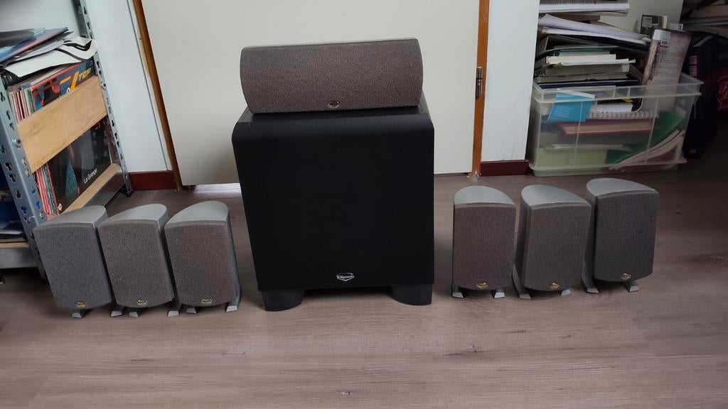 Mooie set Klipsch speakers set met Subwoofer, 70 watt of meer, Zo goed als nieuw, 5.1-systeem, Overige spelers