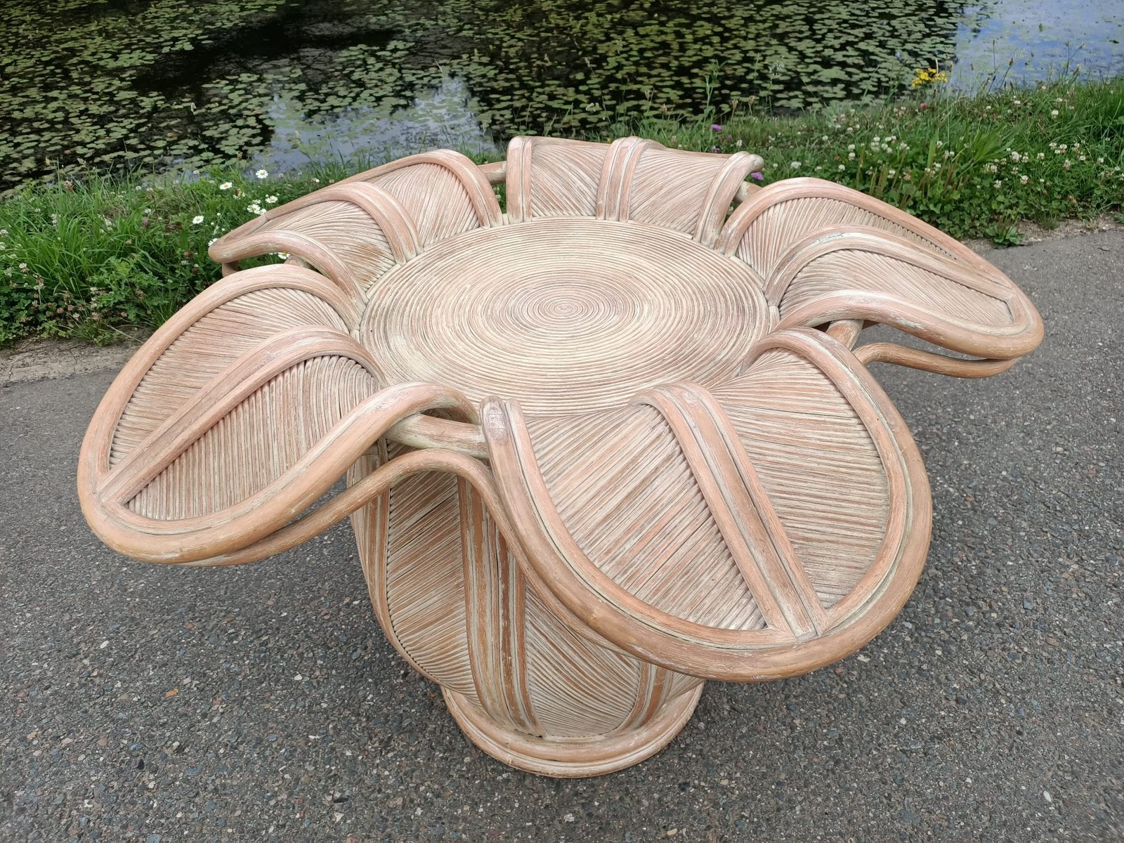 Vintage rotan bellflower eettafel | Vivrai del Sud Crespi, Ophalen, Glas, Rond, Zo goed als nieuw
