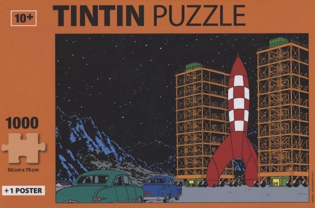 GEZOCHT: Puzzel Kuifje Raket op platform oranje doos, Ophalen of Verzenden, Kuifje, Gebruikt, Boek of Spel
