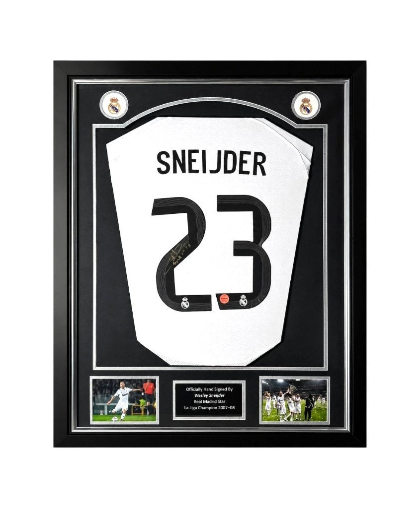 Wesley Sneijder gesigneerd Real Madrid shirt Deluxe Frame, Buitenlandse clubs, Shirt, Info@sportmemorabilianetherlands.com, Nieuw