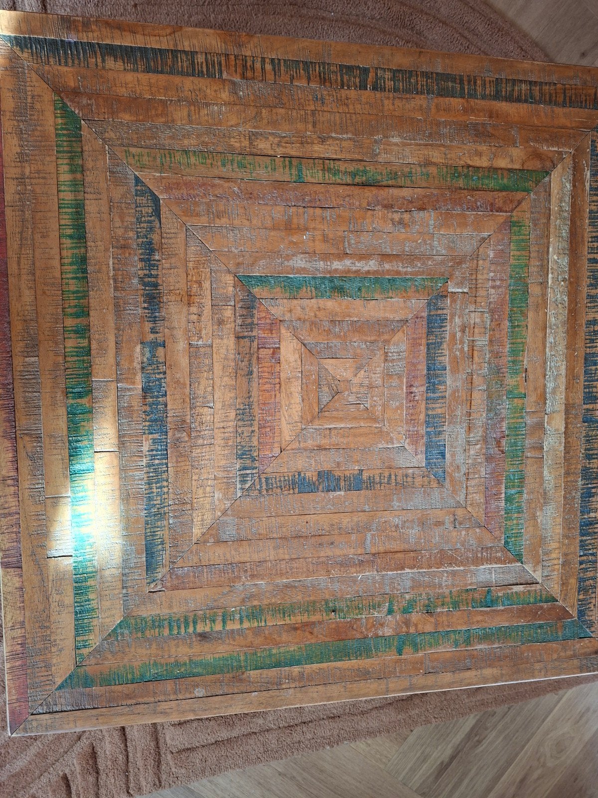 Mooie vierkante salontafel met houten mozaïekblad, Gebruikt, 50 tot 100 cm, Vierkant, 50 tot 100 cm