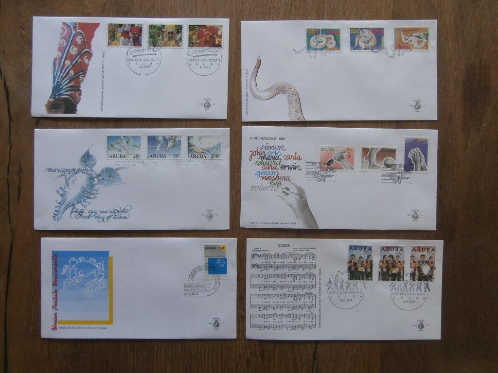 jaargang fdc's aruba  1989, Ophalen of Verzenden, Gestempeld
