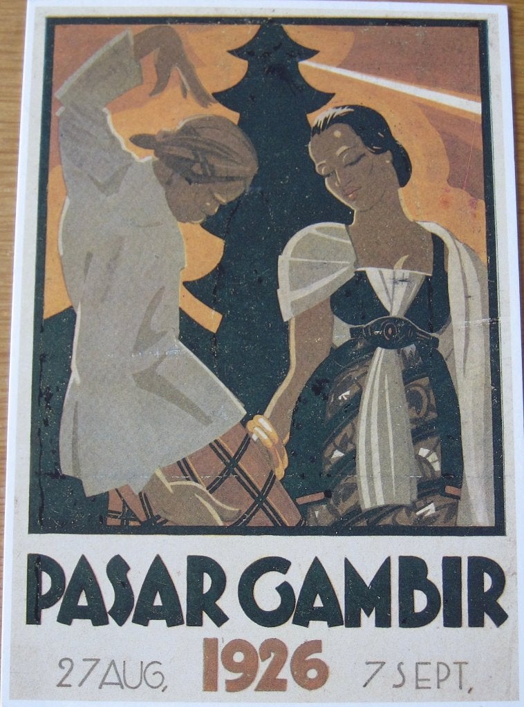 poster op nieuwe ansichtkaart - Pasar gambit Batavia - 1926, Ophalen of Verzenden, 1980 tot heden, Ongelopen, Overige thema's