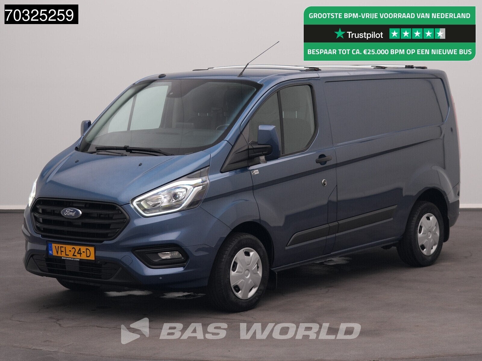 Ford Transit Custom 105pk L1H1 Trekhaak LED Xenon Navi Airco, Stof, Euro 6, 4 cilinders, Blauw