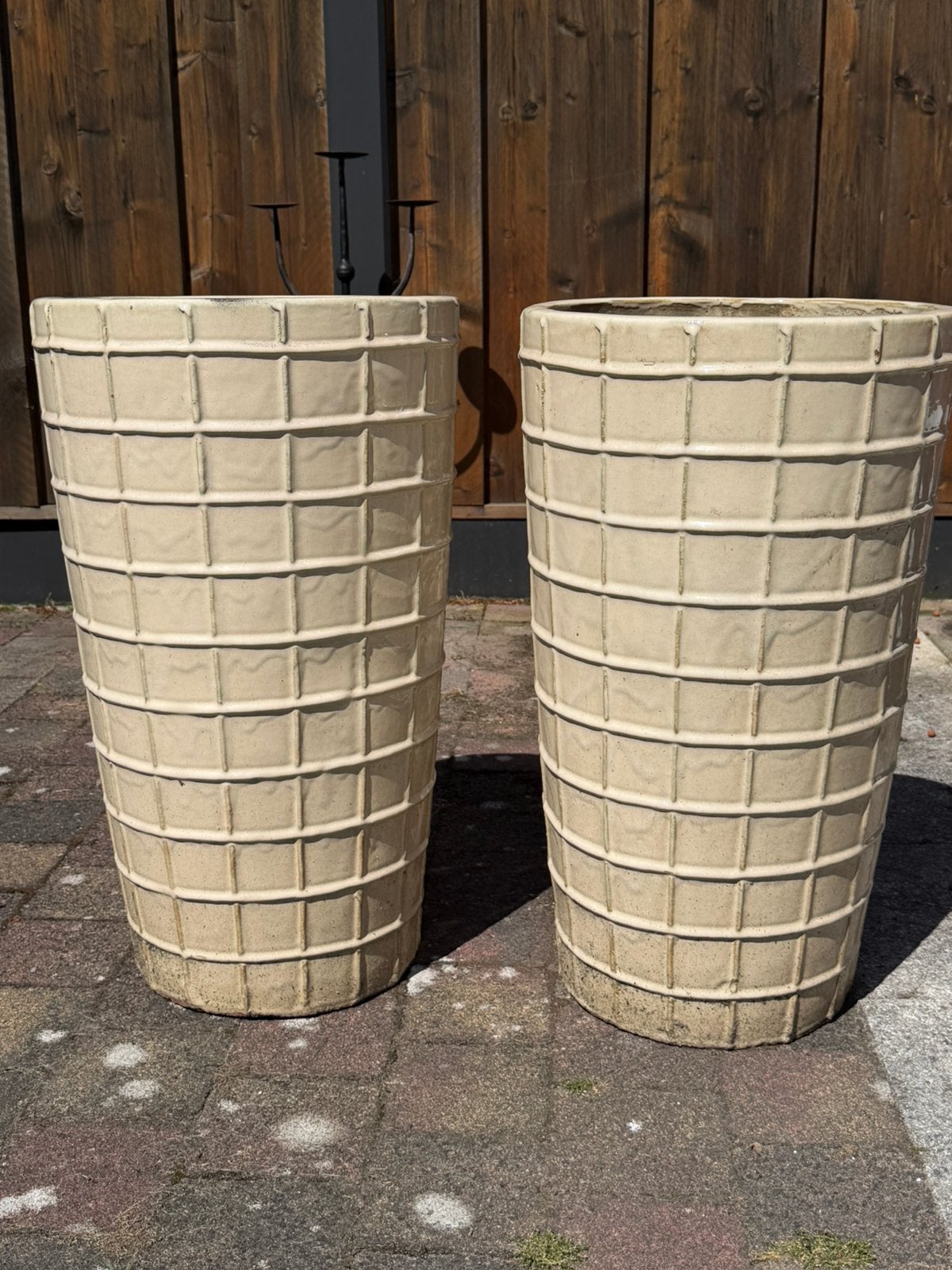 2 bloempotten, Tuin en Terras, Ophalen, Steen, Gebruikt, Minder dan 60 cm