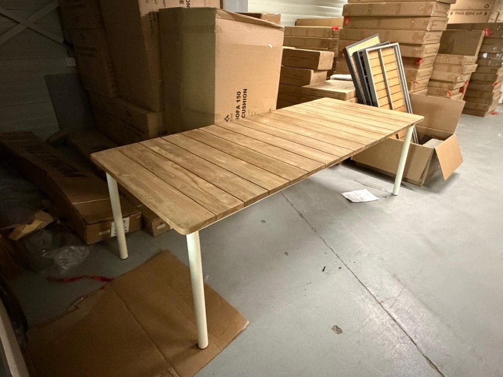 Applebee Milou tafel 240 cm teak blad - alu onderstel, Tuin en Terras, Ophalen of Verzenden, Zo goed als nieuw, Rechthoekig, Hout
