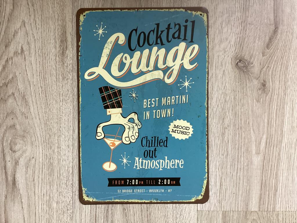 Retro COCTAIL LOUNGE MARTINI wanddecoratie(geen emaille), Ophalen of Verzenden, Zo goed als nieuw