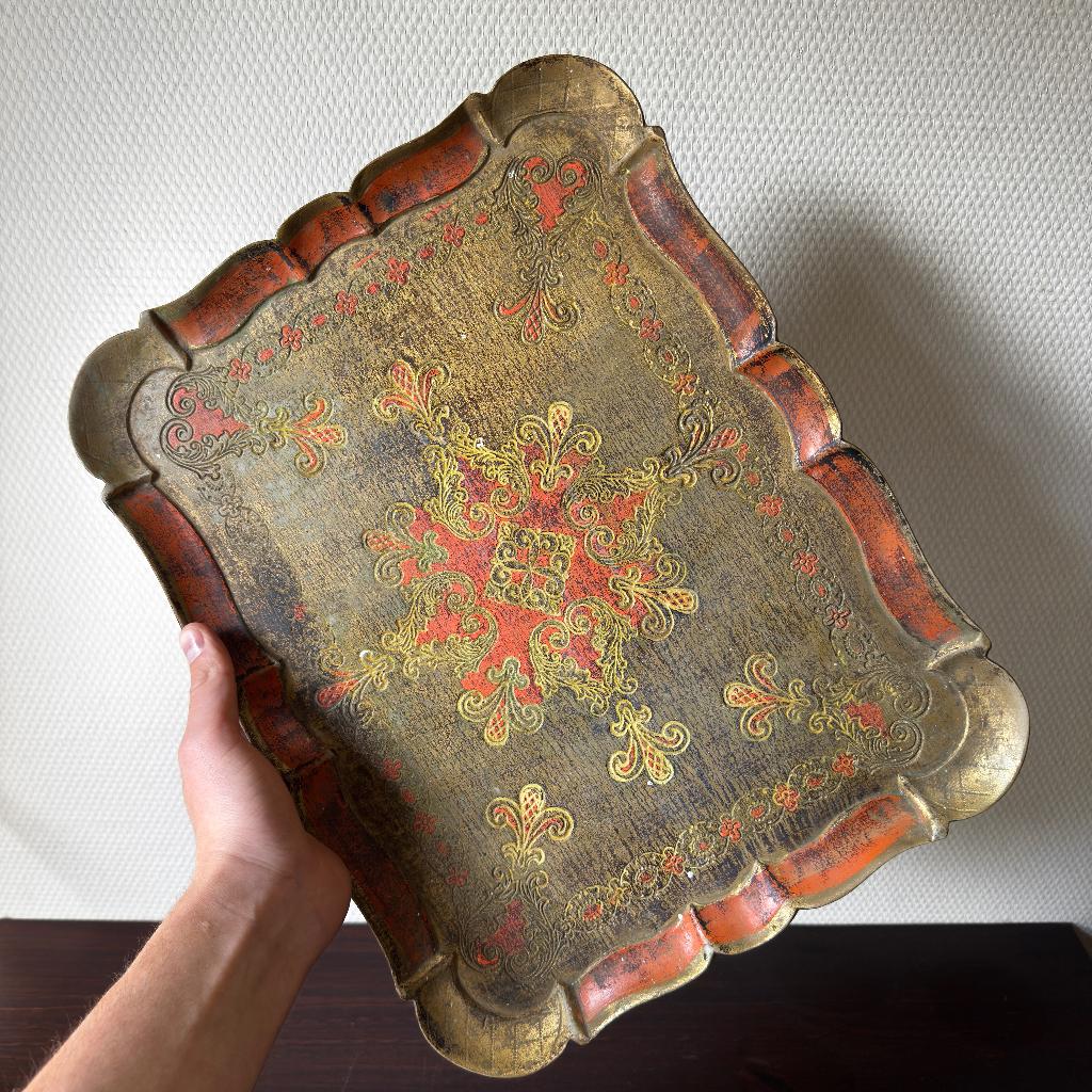 Vintage Florentijns Venetiaans Dienblad, Oranje Goud, Antiek en Kunst, Ophalen of Verzenden