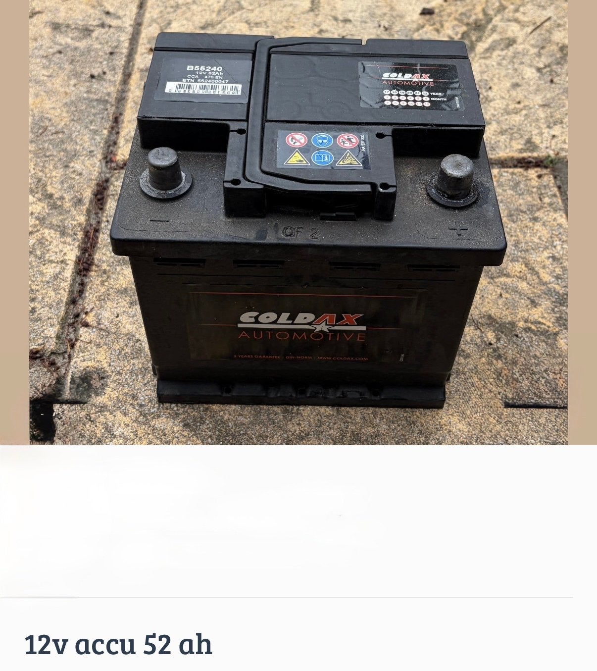 12V 52Ah Coldax Automotive Accu - Gebruikt, Gebruikt