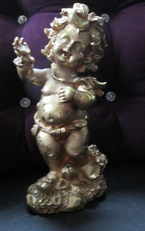 Romantisch goudkleurig beeldje engel, cupido, cherub, putti., Verzamelen, Ophalen of Verzenden, Zo goed als nieuw