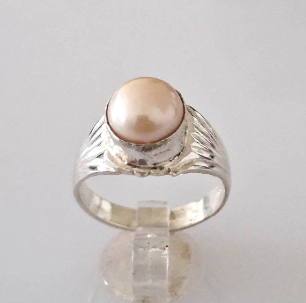 Schitterende Vintage Sterling Zilver Grote Roze Parel Ring, Ophalen of Verzenden, Zilver, Ring, Met edelsteen