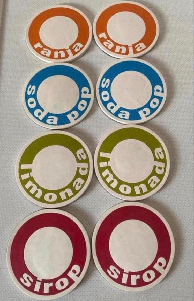 8 Onderzetters Ranja-Soda-Limonade-Sirop. Drsn. 8 cm., Glasonderzetter, Ophalen of Verzenden, Zo goed als nieuw, Overige kleuren
