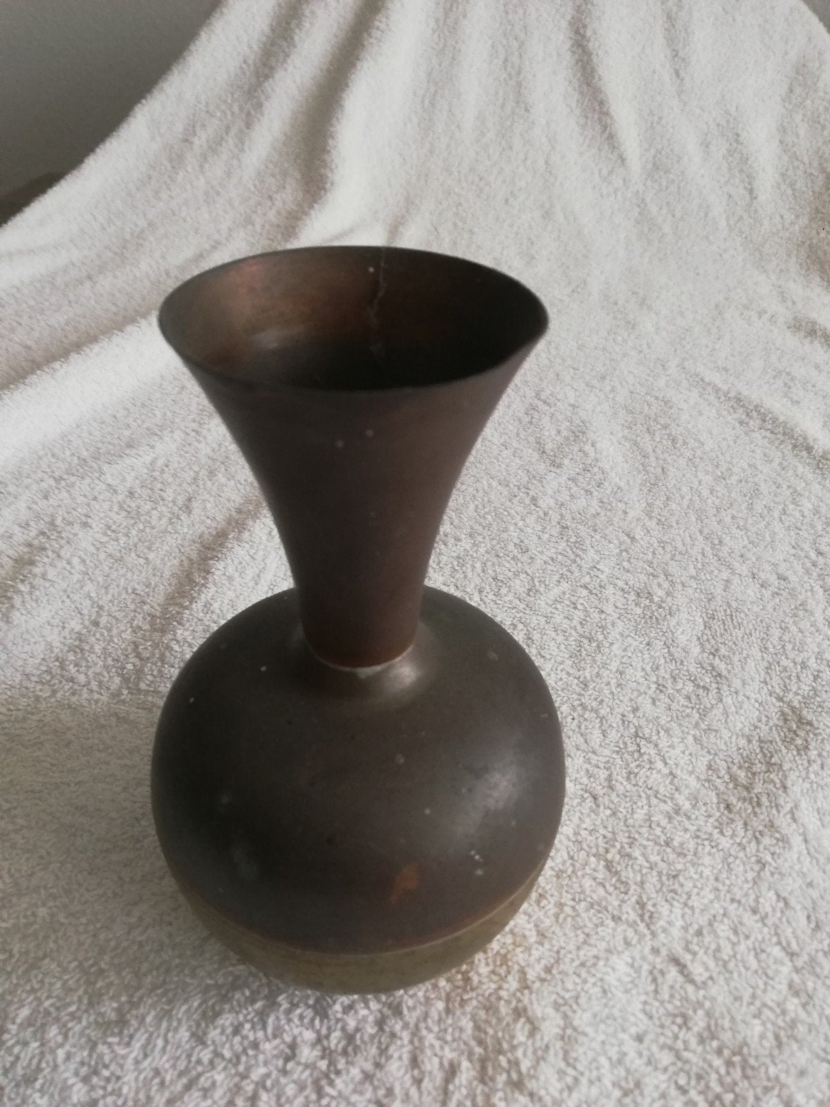 Vintage Koperen Vaas - Bolvormig met Smalle Hals, Ophalen of Verzenden