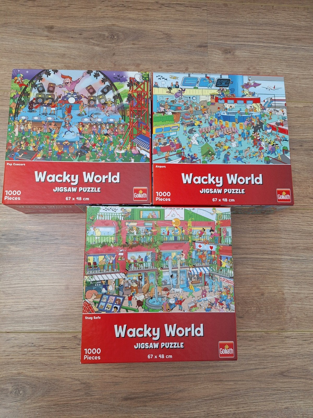 Wacky World Jigsaw Puzzel Set - 3x 1000 Stukjes, Ophalen of Verzenden, 500 t/m 1500 stukjes, Zo goed als nieuw, Legpuzzel