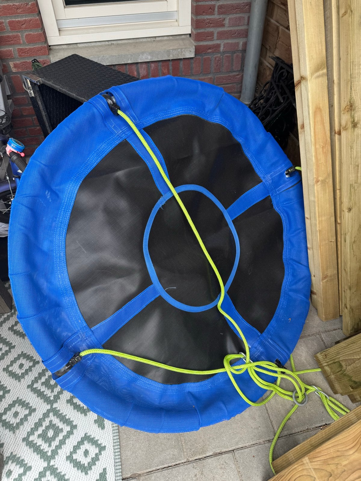 Blauwe schommel, nestschommel, Ophalen, Zo goed als nieuw, Schommel
