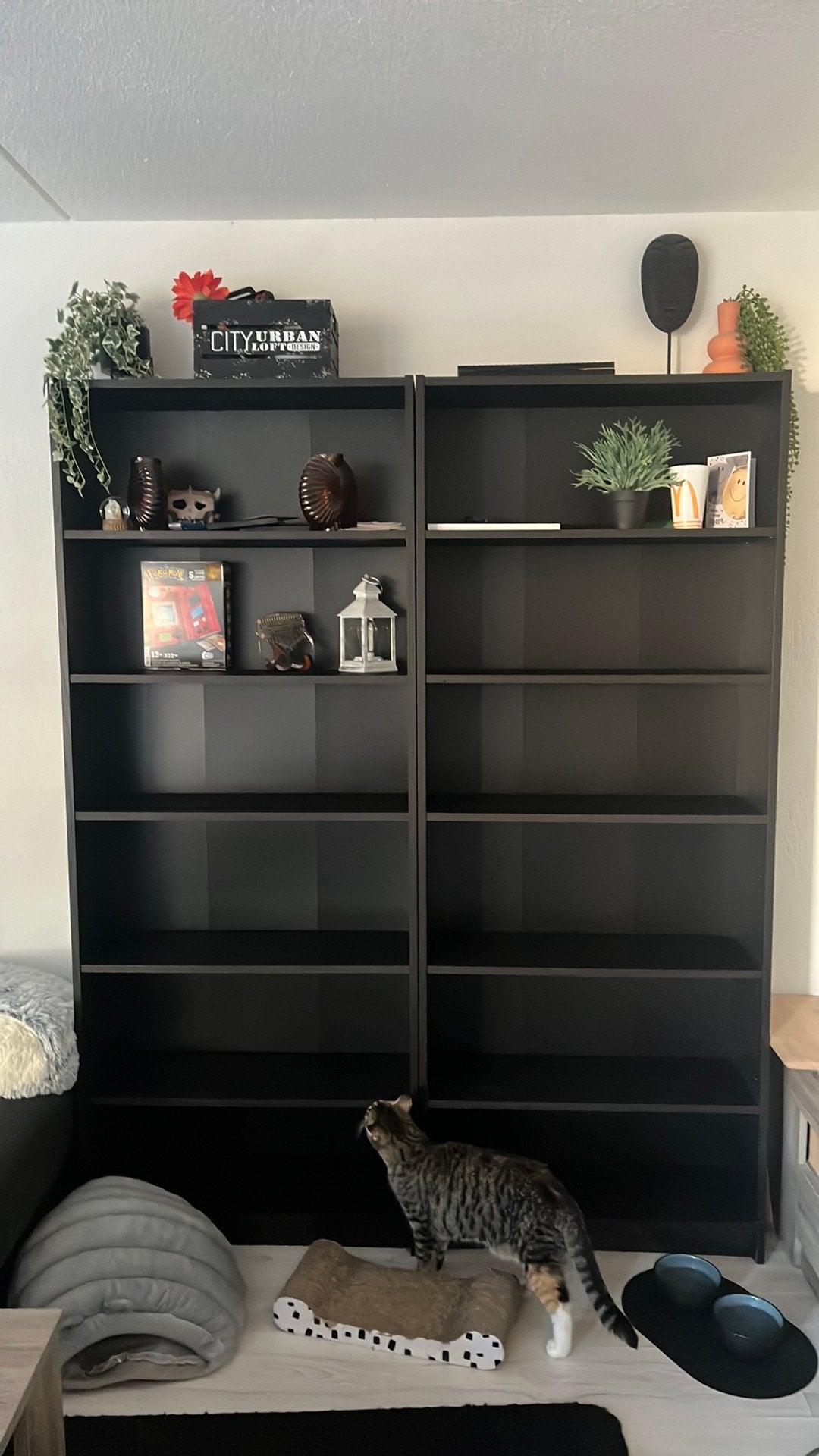 2 zwarte houten boekenkasten, Ophalen, 200 cm of meer, 50 tot 100 cm, Zo goed als nieuw