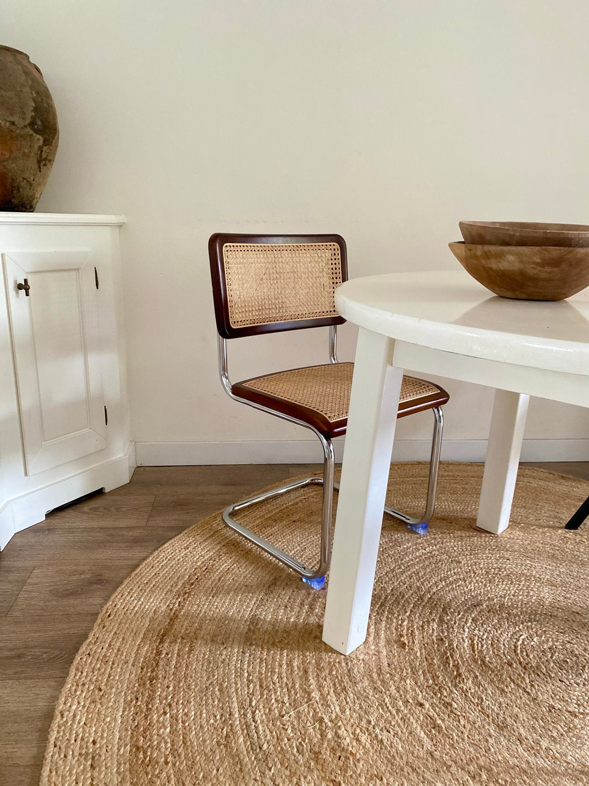 Lombardije 4 stoelen Kwantum met rotan chroom nieuw in doos, Huis en Inrichting, Ophalen, Bruin, Nieuw, Vier