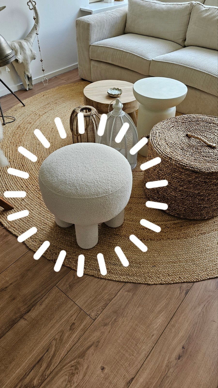 Crème poef met teddy stof, Ophalen, Minder dan 50 cm, Rond, Minder dan 50 cm
