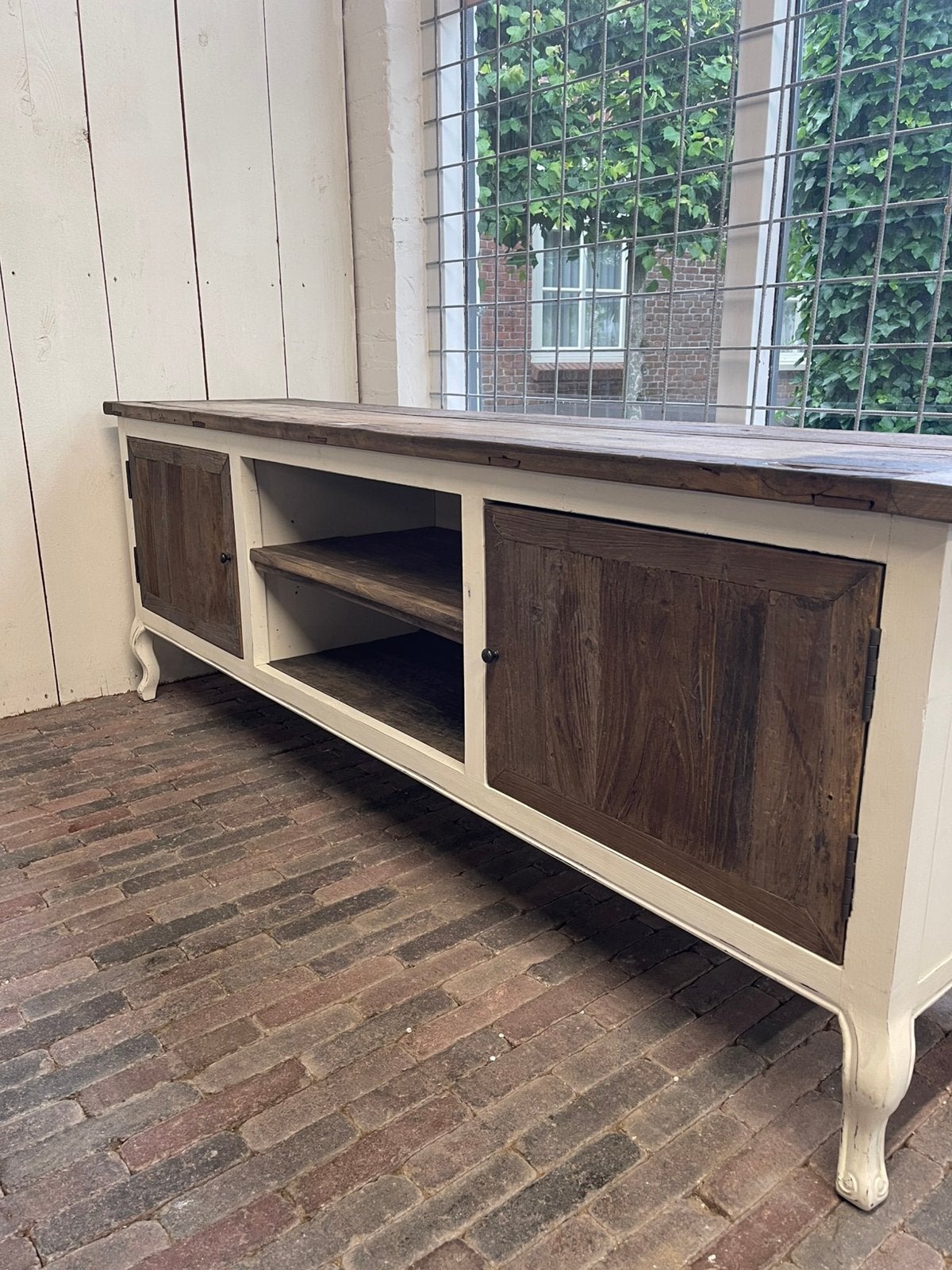 Riviera Maison driftwood tv meubel wit/hout - nette staat, Huis en Inrichting, Kasten | Televisiemeubels, Ophalen, 150 tot 200 cm