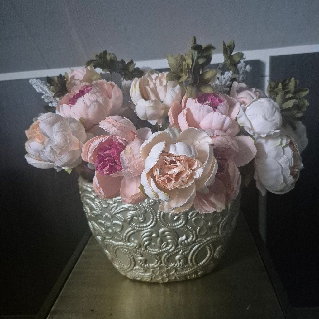 Kunstbloemen incl. vaas, 45 cm, Ophalen of Verzenden, Zo goed als nieuw, Kunststof