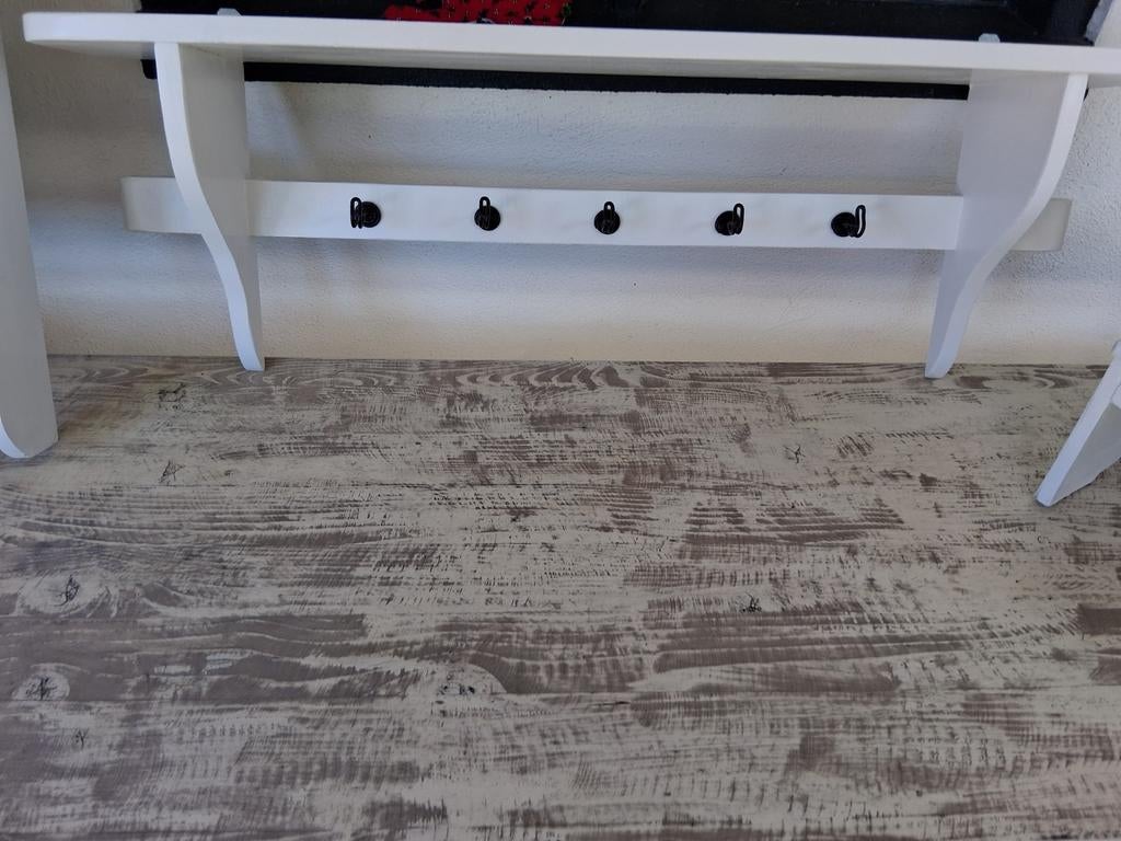 Witte wandkapstok met 5 haken en plank, Huis en Inrichting, Woonaccessoires | Kapstokken, Gebruikt, Minder dan 100 cm, Hout, Ophalen