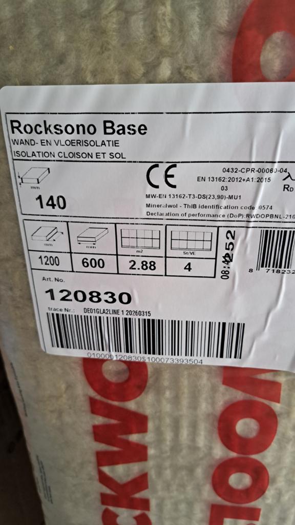 Rockwool Rocksono Base isolatie 140mm, Doe-het-zelf en Verbouw, Ophalen, 4 tot 8 cm, Muurisolatie, Nieuw