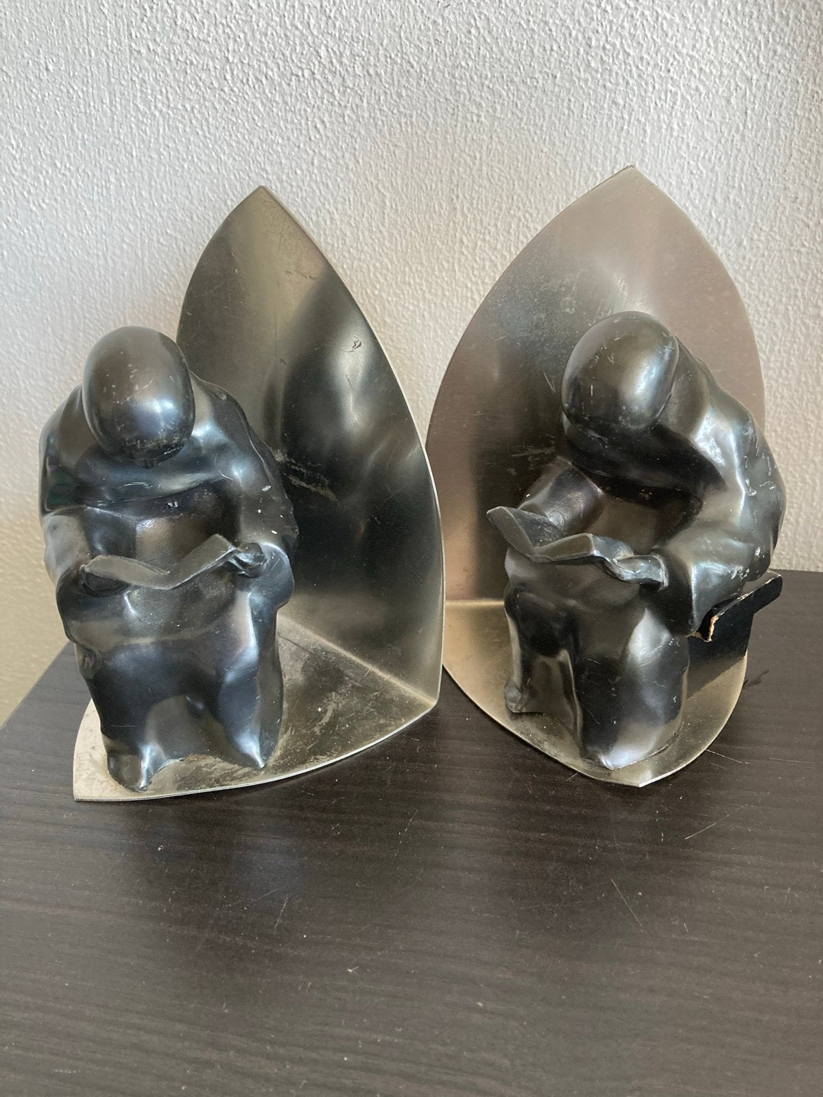 Art Deco nikkelen boekensteunen van Metawa Tiel, 15cm hoog, Antiek en Kunst, Ophalen of Verzenden