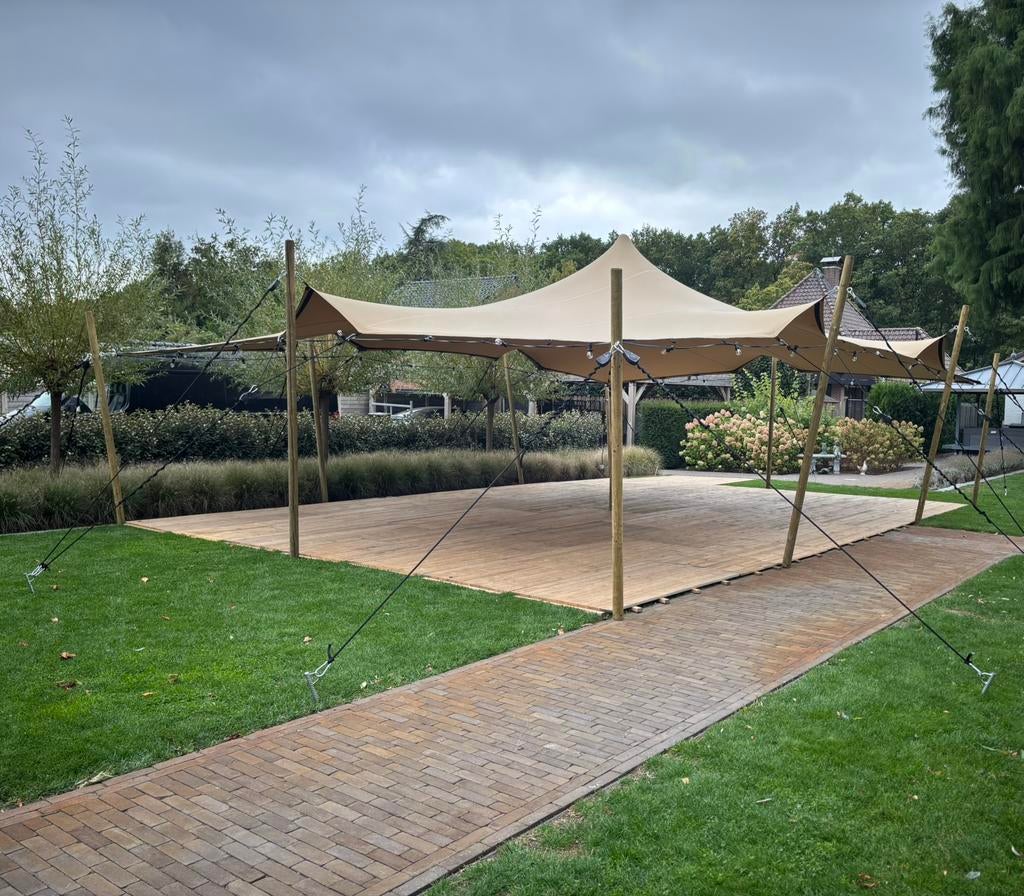 Te huur! Stretchtent 7x10m incl verlichting, Tuin en Terras, Partytenten, Ophalen of Verzenden, Zo goed als nieuw, 8 meter of meer