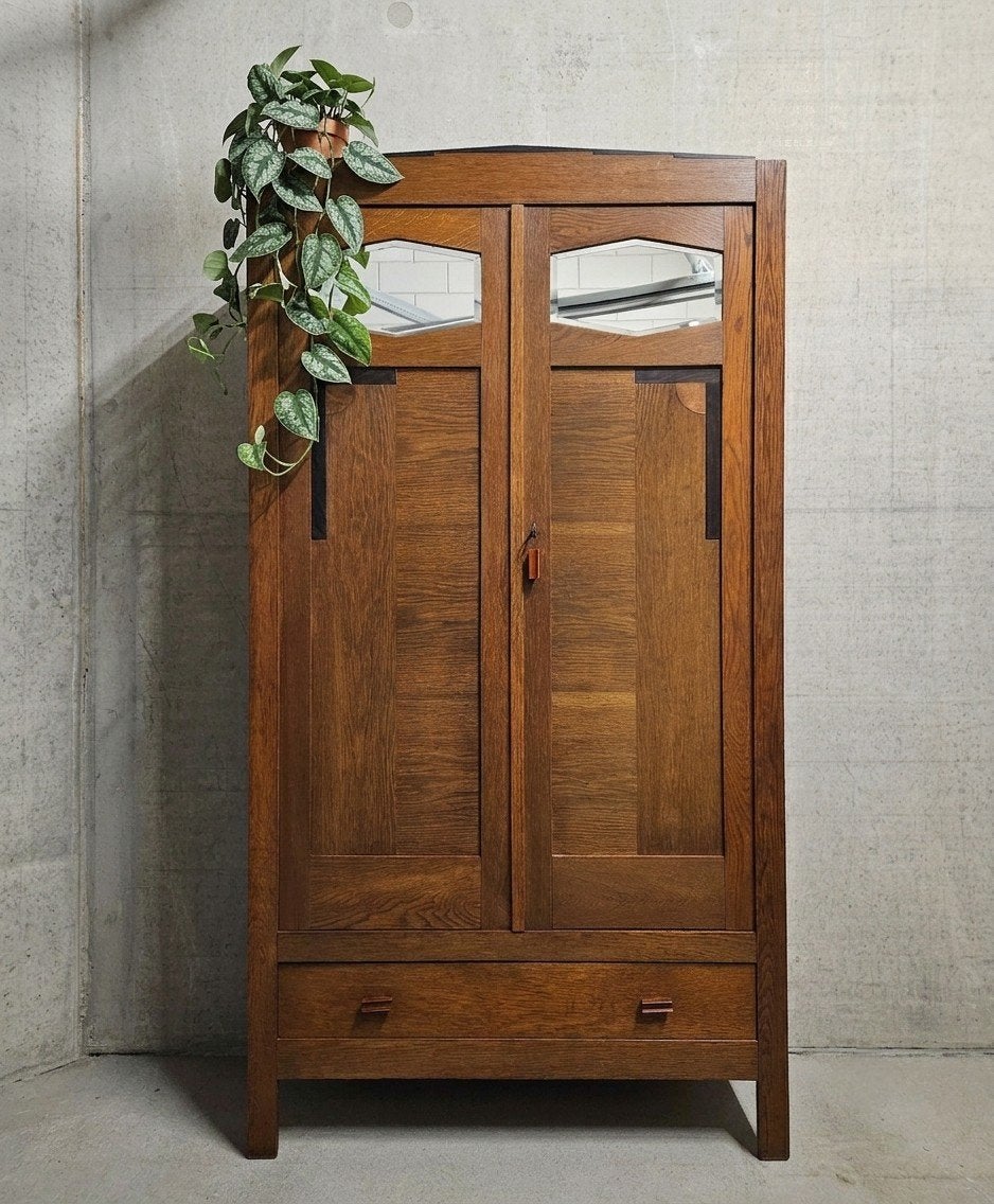 Antieke eiken Amsterdamse schoolkast vintage Art Deco kast, Ophalen of Verzenden