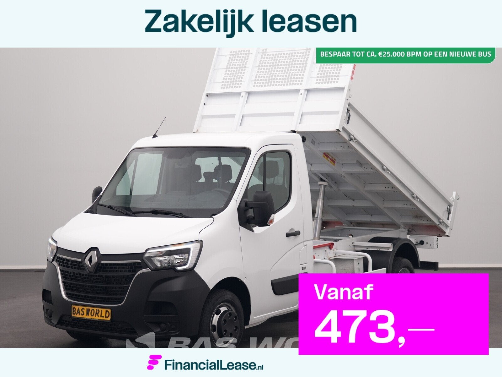 Renault Master 130PK Kipper Dubbellucht 3,5t Trekhaak Airco, Stof, Gebruikt, Euro 6, 4 cilinders