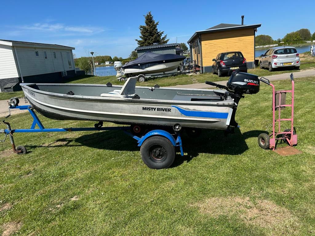 Visboot  aluminium met Suzuki 4-takt buitenboordmotor, Watersport en Boten, Buiten- en Binnenboordmotoren, Ophalen, Gebruikt, Minder dan 5 pk